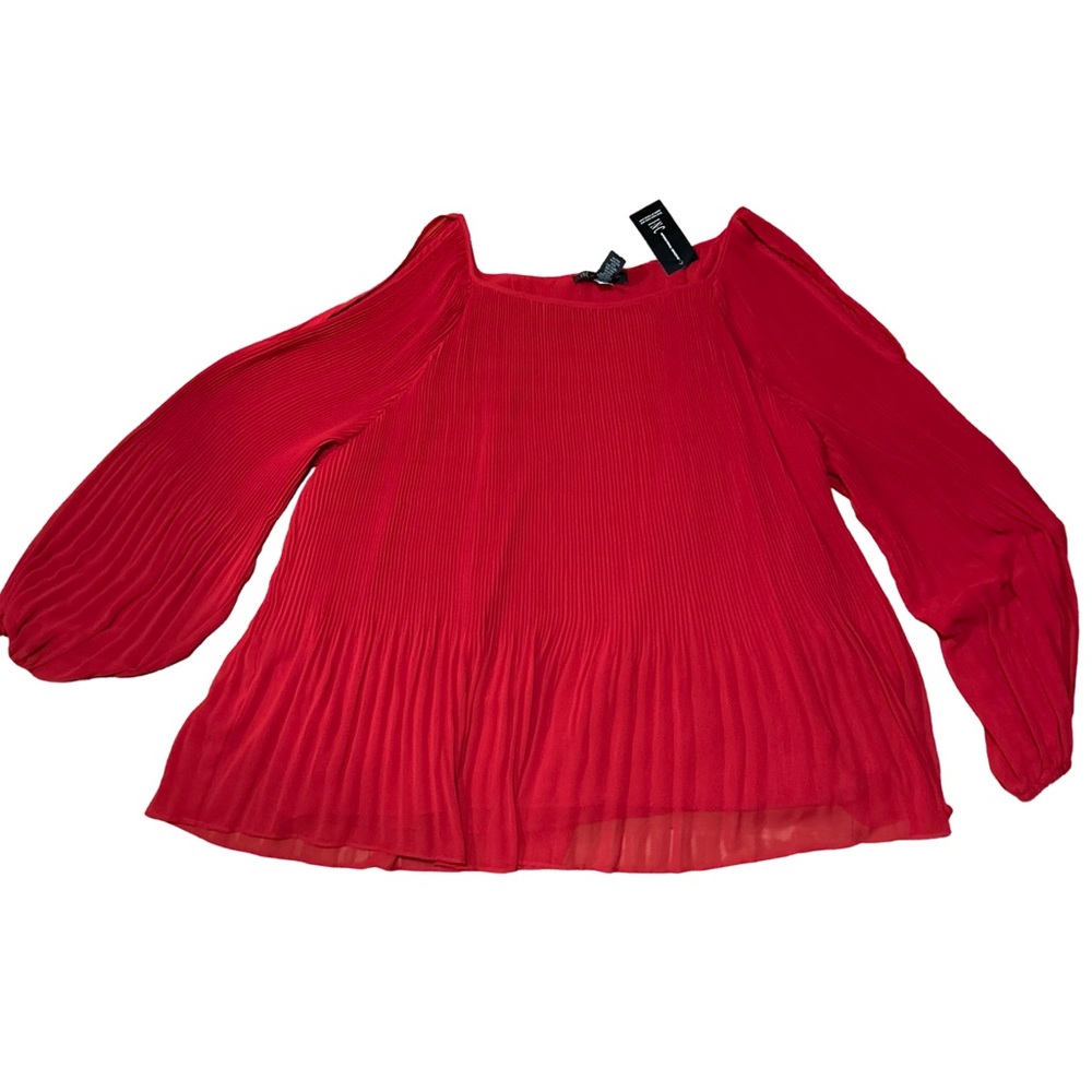 INC Red cold shoulder, pleated blouse. Size XL. - Picture 2 of 9